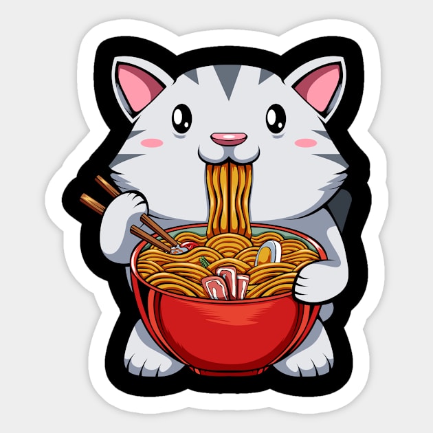 Ramen Kawaii Japanese Cute Cat Tasty Noodles Sticker by Funnyawesomedesigns